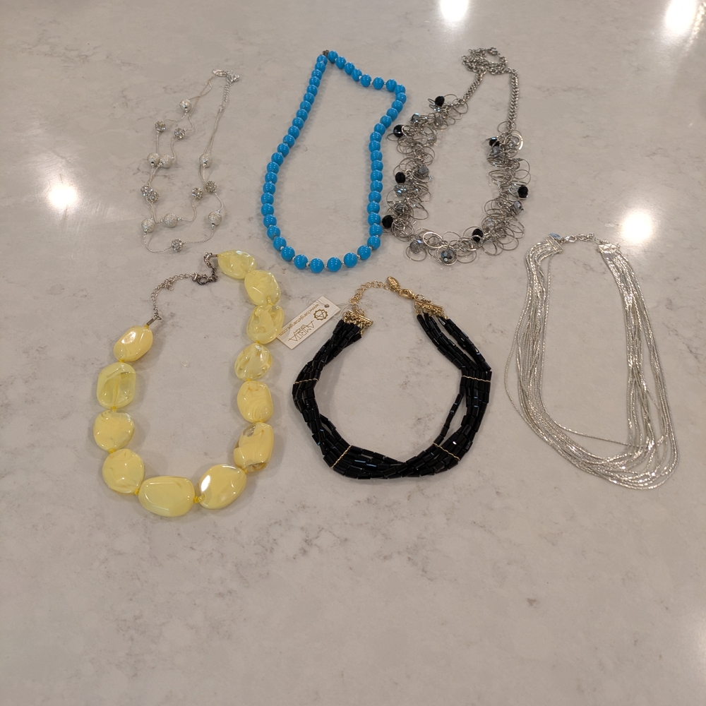Chic Yellow Blue Black Necklace Collection Lot Of 6 Pieces